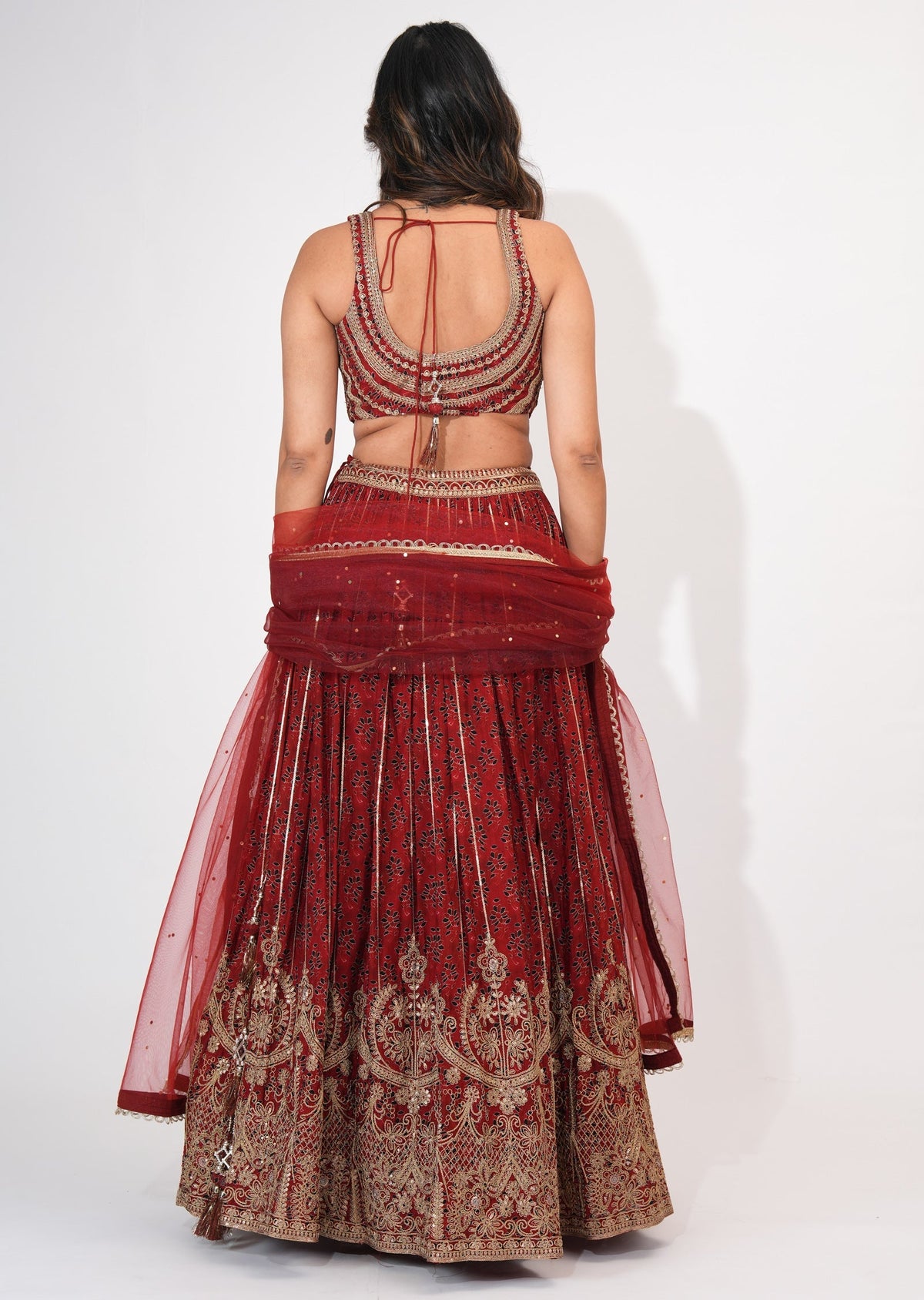 Maroon Silk Crop top Set