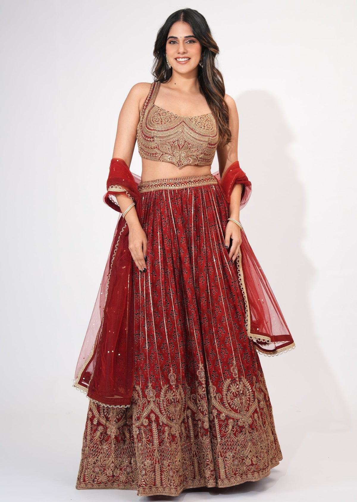 Maroon Silk Crop top Set