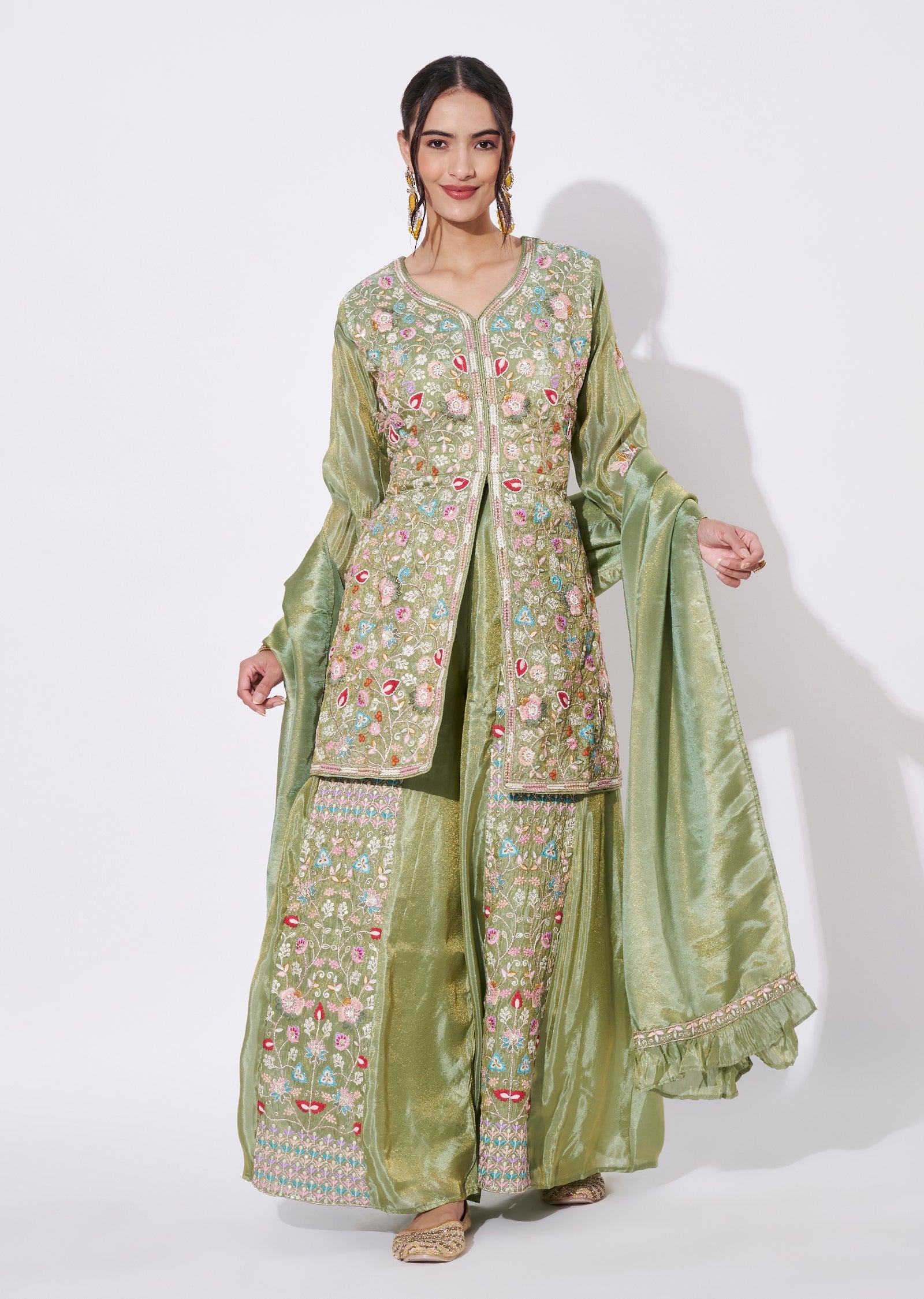 Green Tissue Sharara Set
