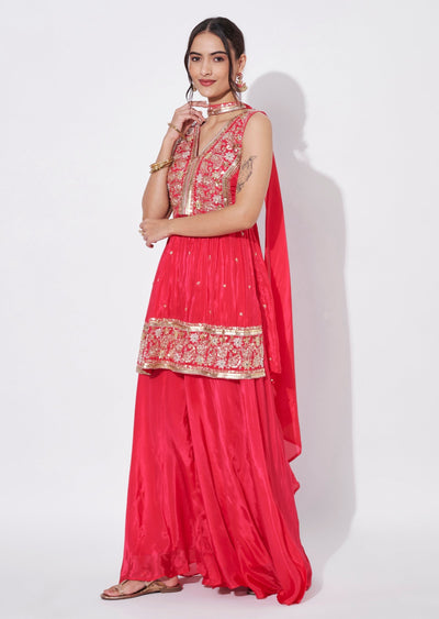 Pink Silk Sharara Set