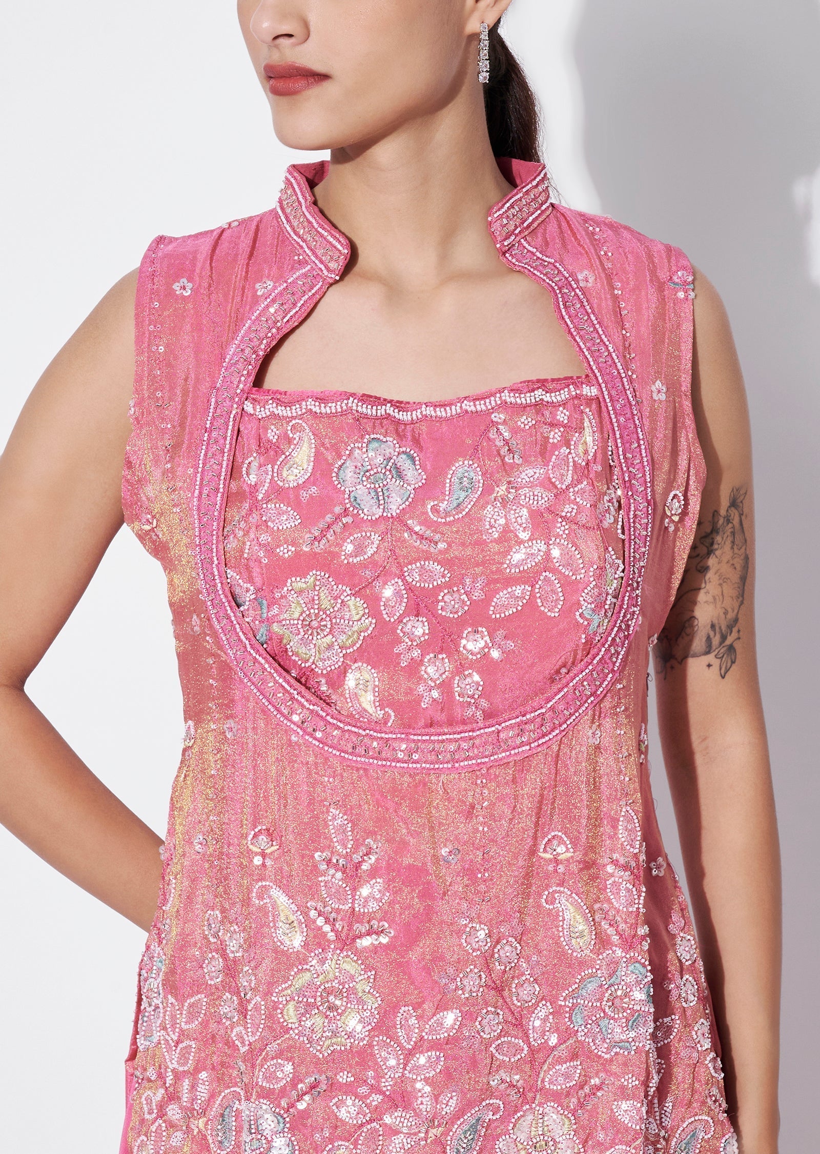 Pink Tissue Sharara Set