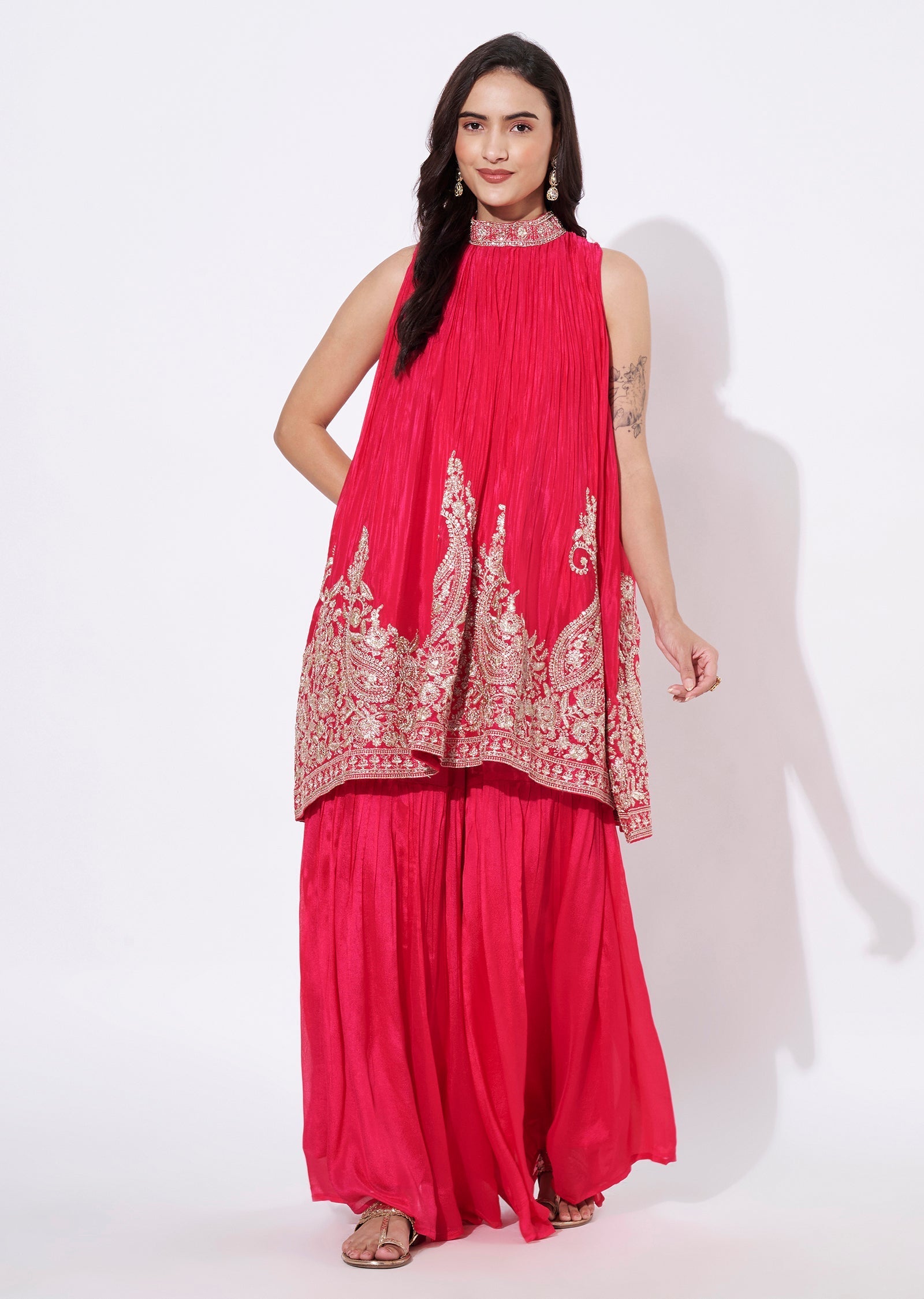 Pink Chinnon Sharara Set