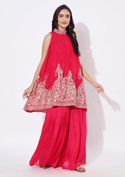 Pink Chinnon Sharara Set