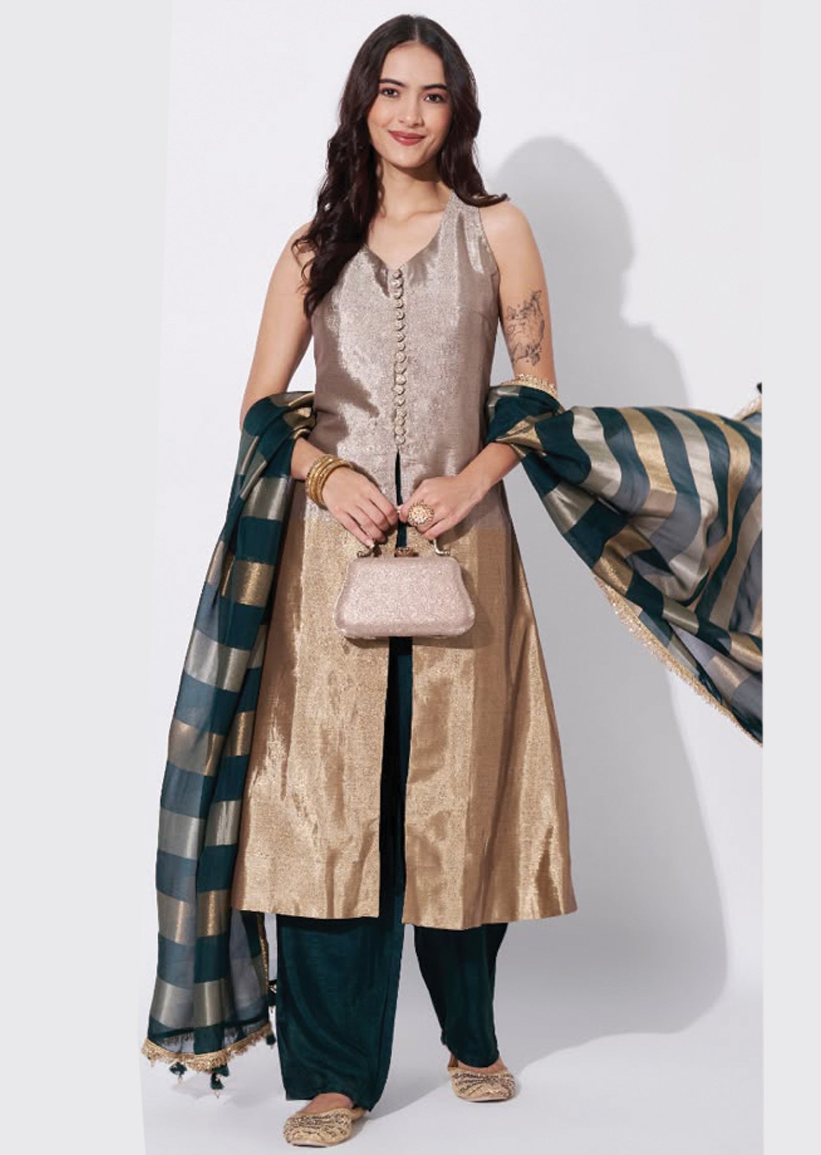 Black Tissue Anarkali Suit