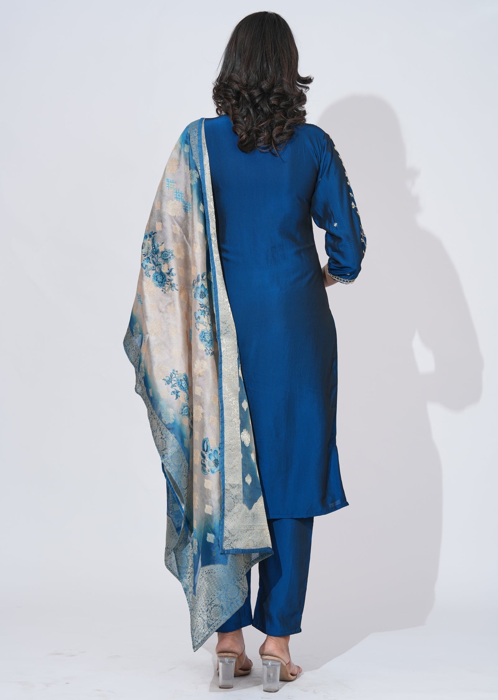 Teal Blue Silk Straight cut Suit