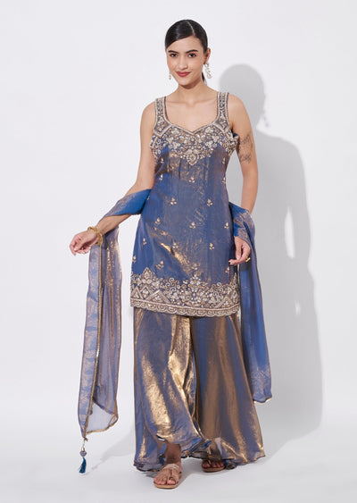 Teal Blue Sharara Set