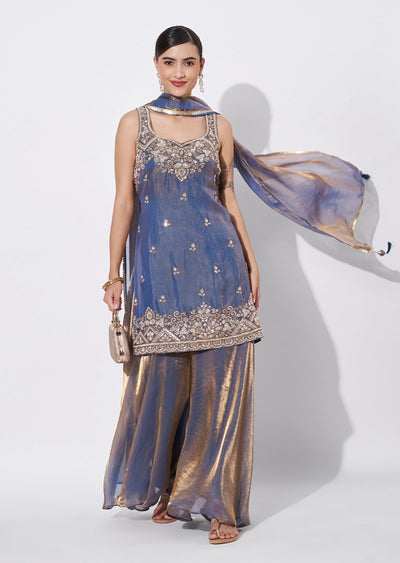 Teal Blue Sharara Set