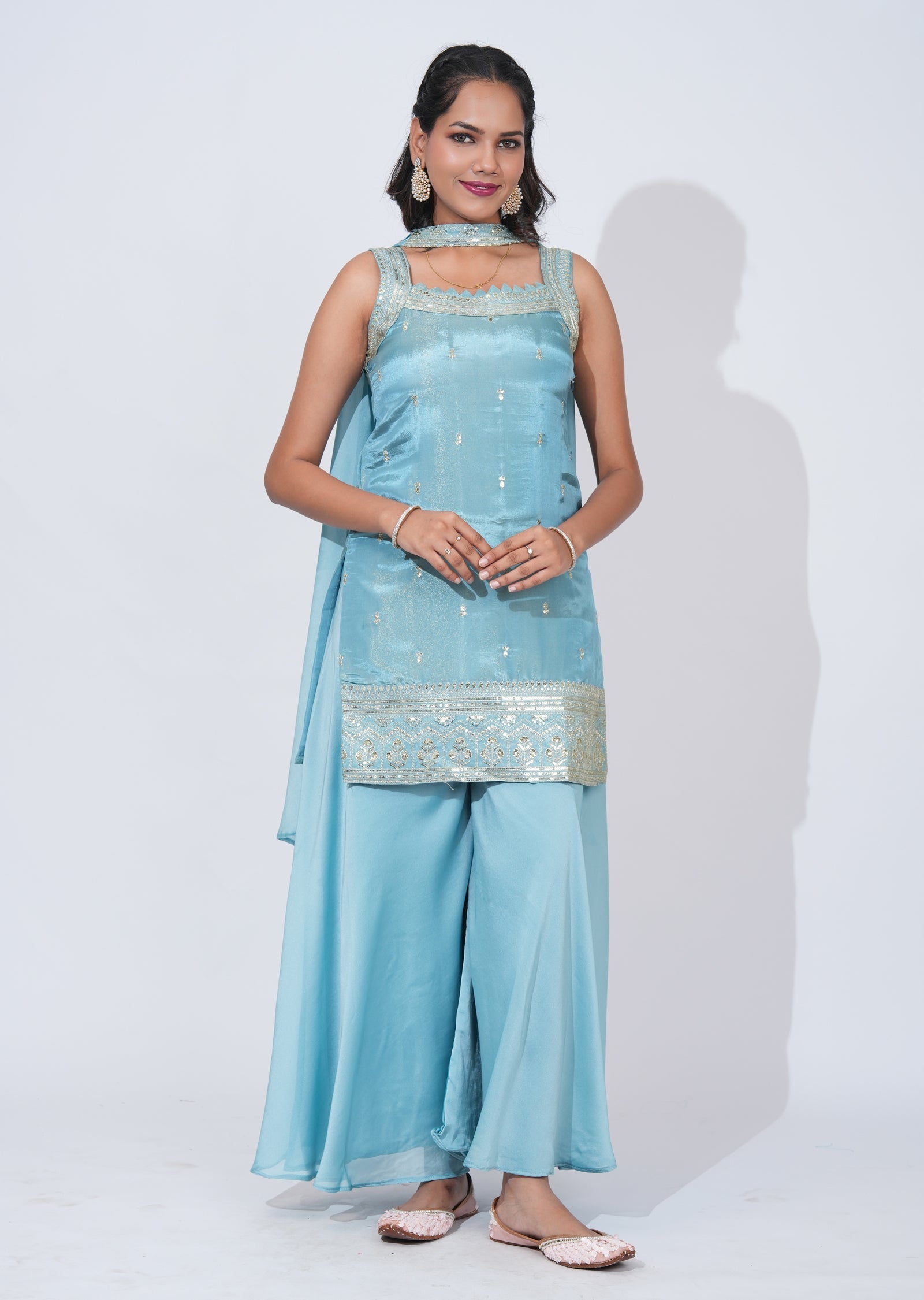 Blue Tissue Sharara Set