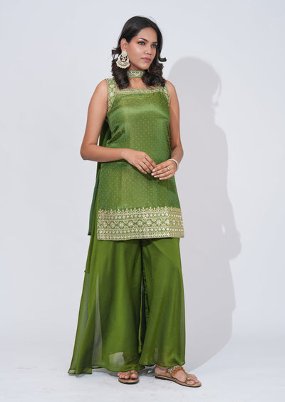 Green Tissue Sharara Set