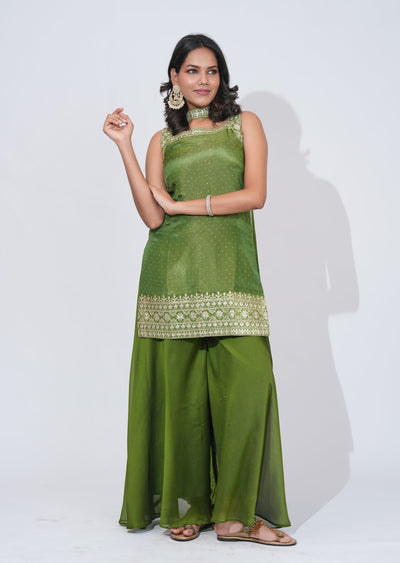 Green Tissue Sharara Set