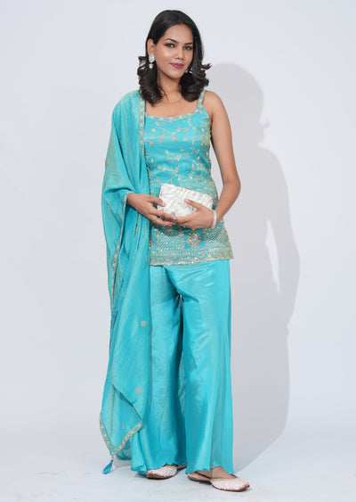Blue Tissue Sharara Set