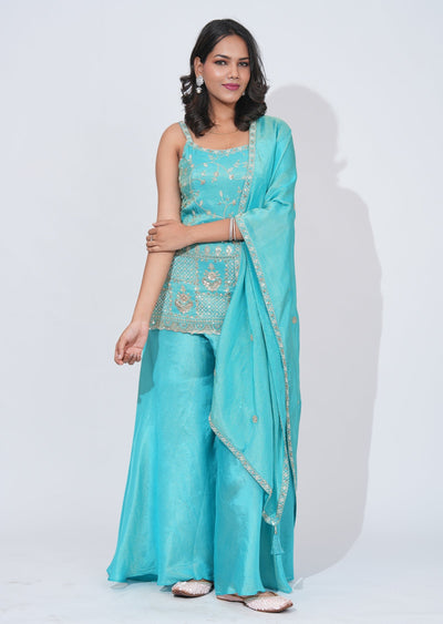 Blue Tissue Sharara Set