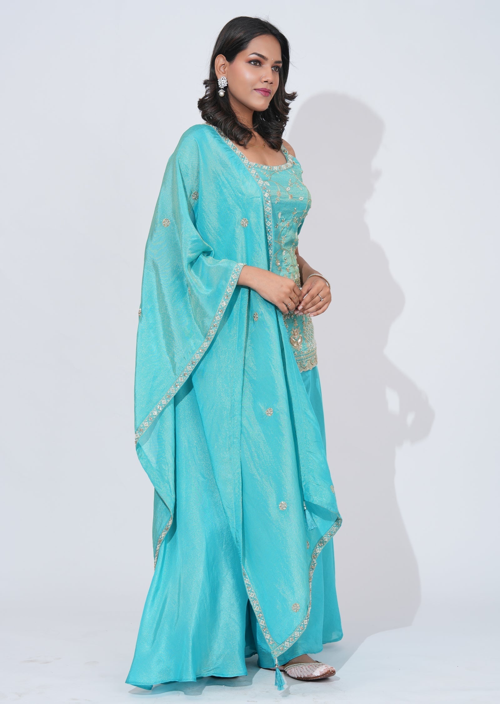 Blue Tissue Sharara Set