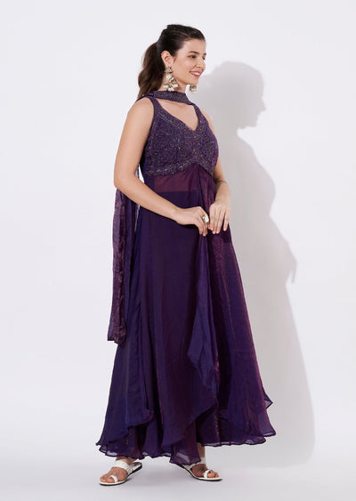 Purple Shimmer Fabric Anarkali Suit