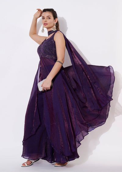 Purple Shimmer Fabric Anarkali Suit