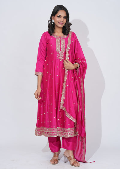 Pink Tissue Anarkali Suit
