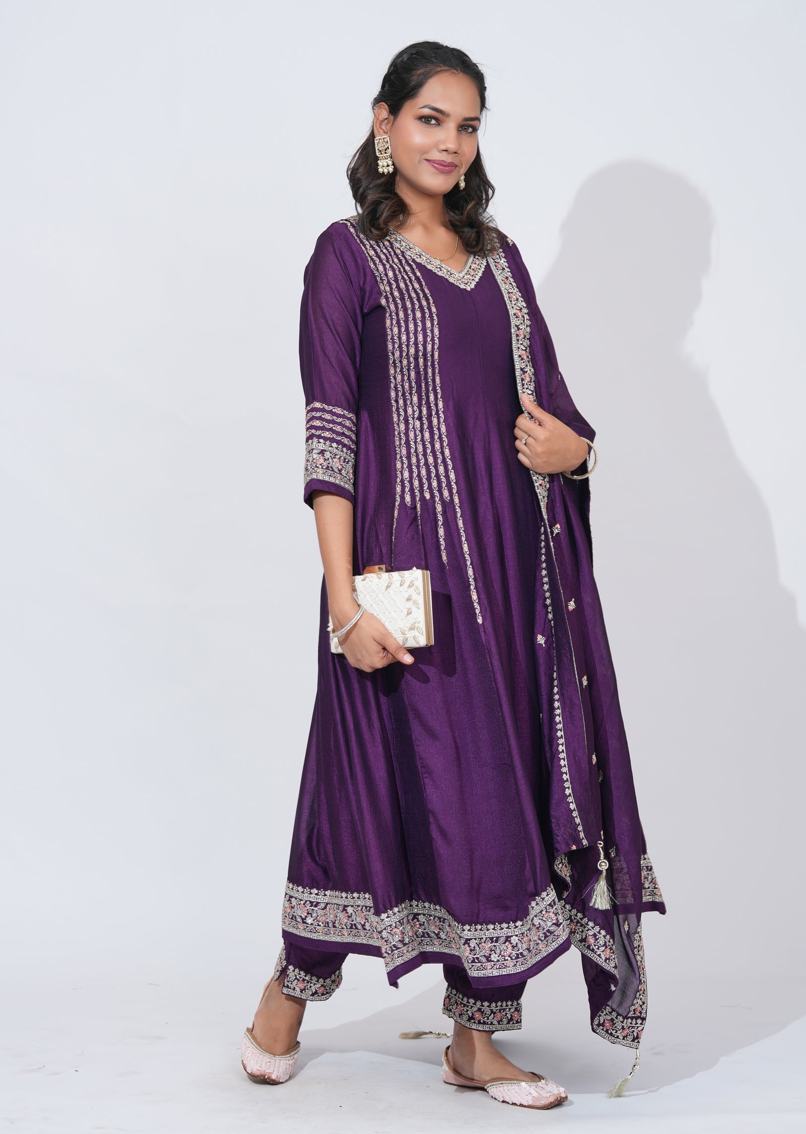 Purple Tissue Anarkali Suit