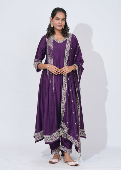 Purple Tissue Anarkali Suit
