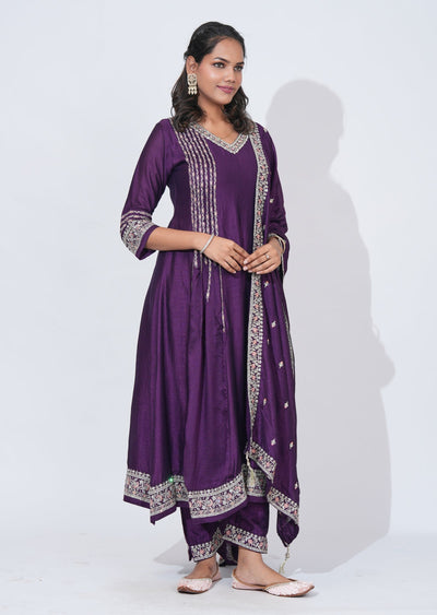 Purple Tissue Anarkali Suit