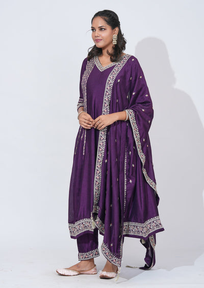 Purple Tissue Anarkali Suit