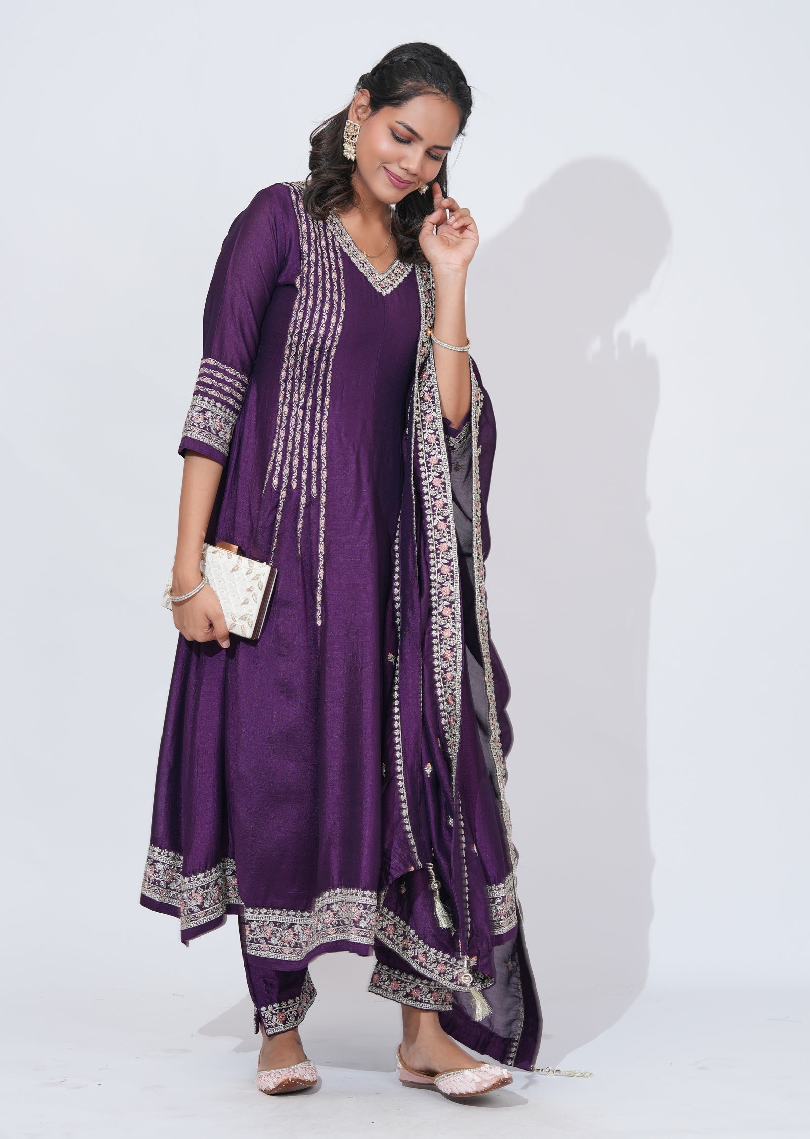 Purple Tissue Anarkali Suit