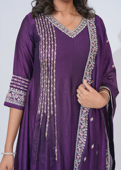 Purple Tissue Anarkali Suit