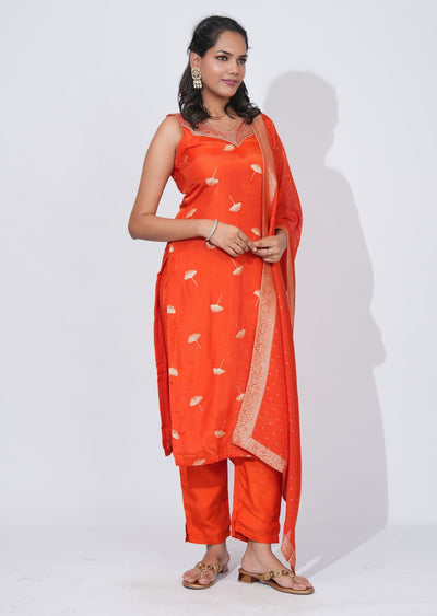 Rust Silk Straight cut suit
