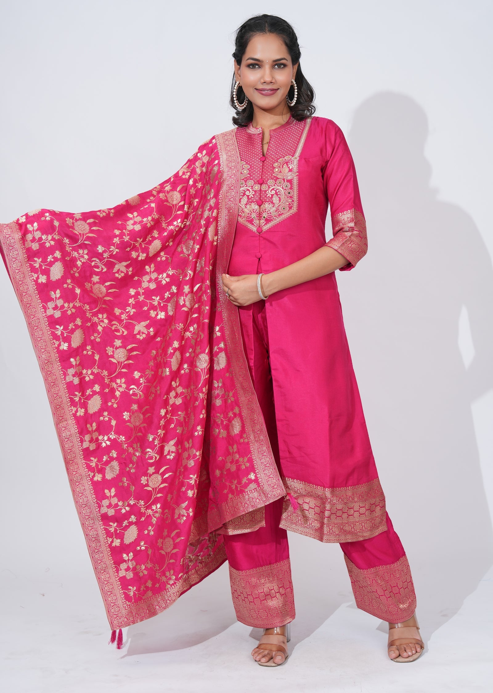 Pink silk Anarkali Suit