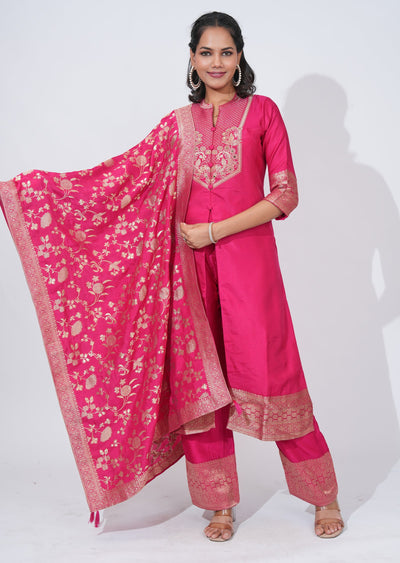 Pink silk Anarkali Suit
