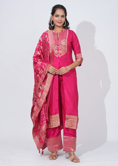 Pink silk Anarkali Suit