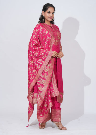 Pink silk Anarkali Suit