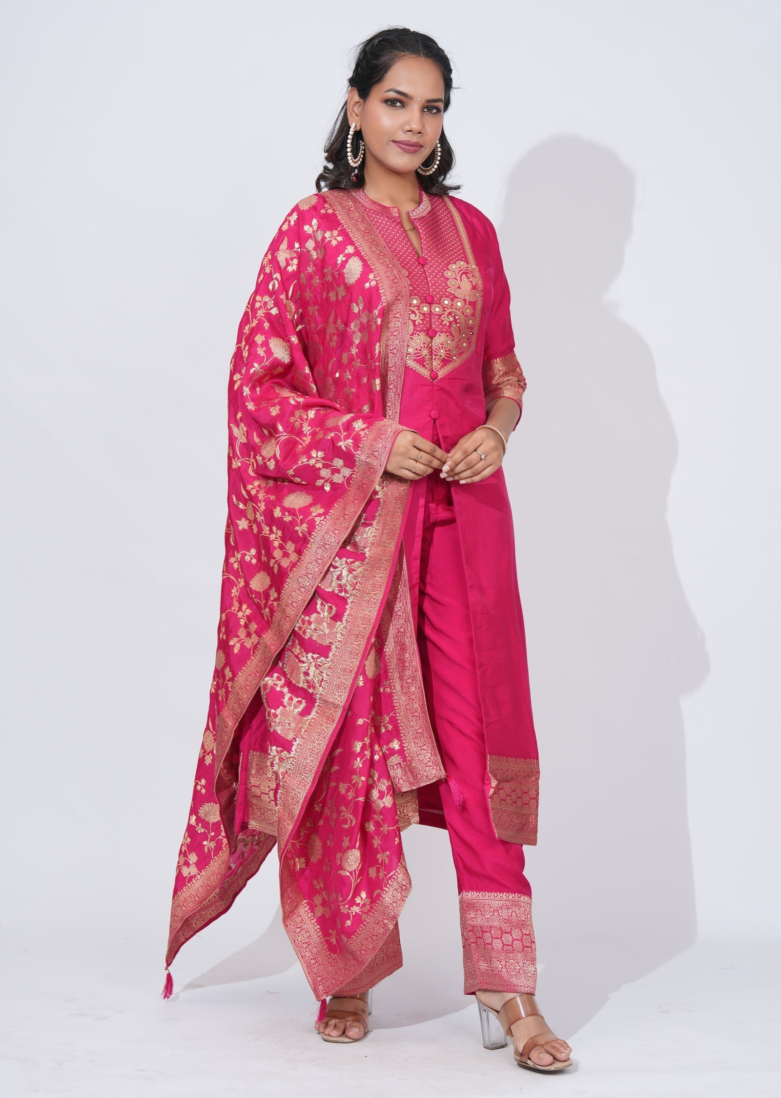 Pink silk Anarkali Suit