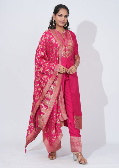 Pink silk Anarkali Suit