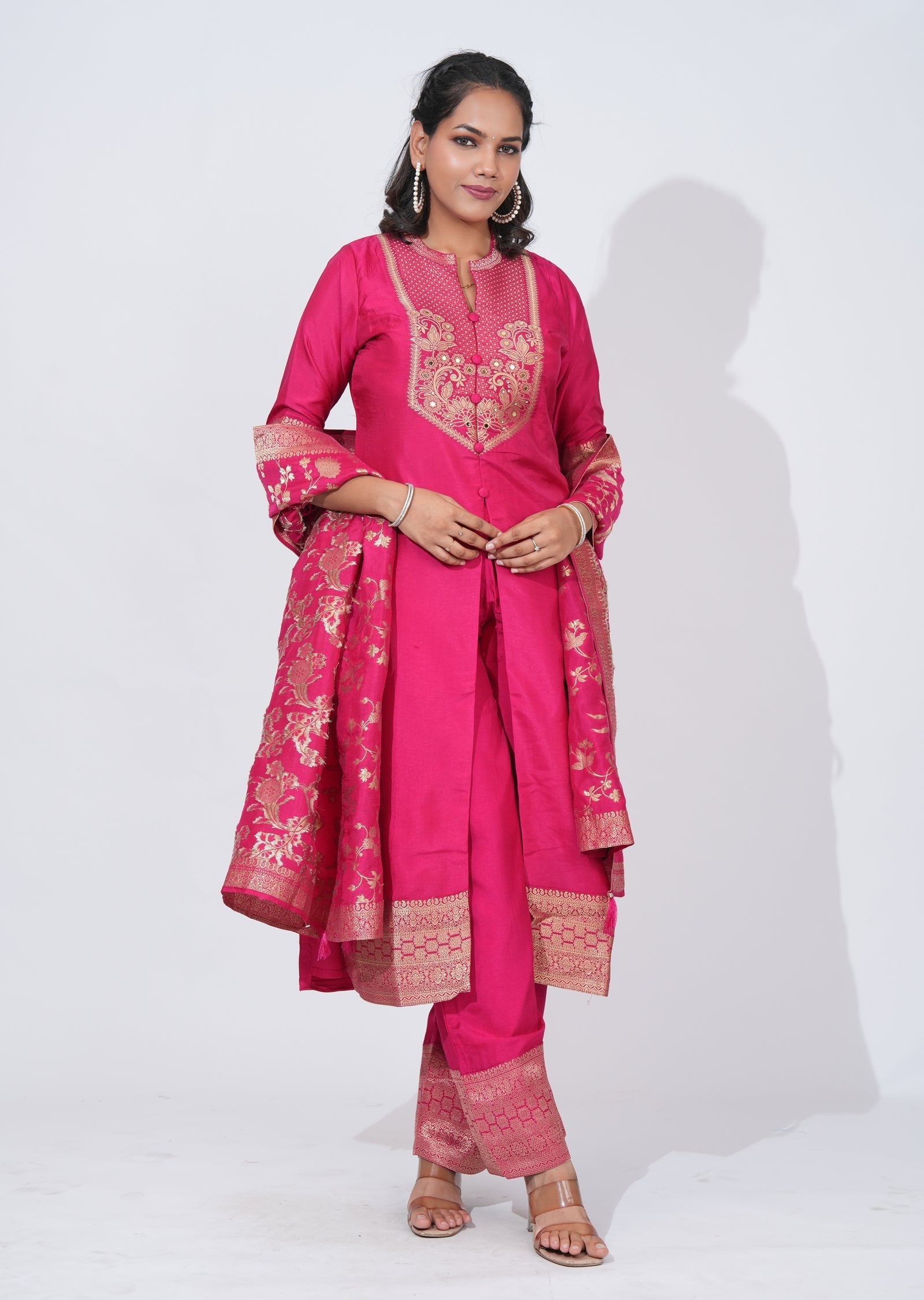 Pink silk Anarkali Suit