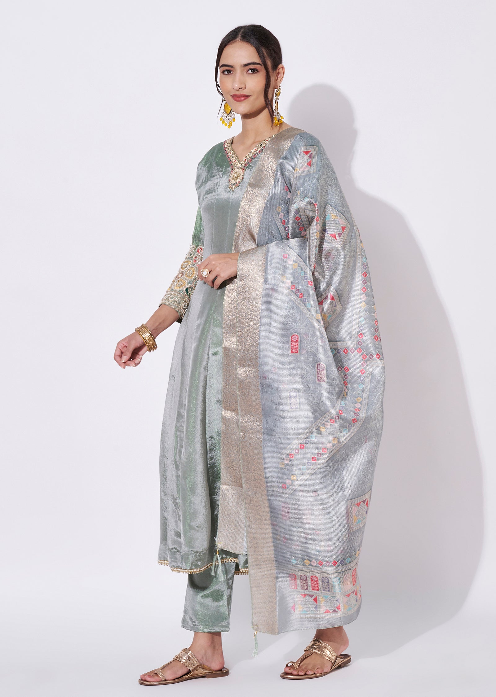 Dusty Green Silk Anarkali Suit