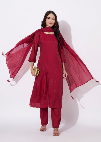 Rani Pink Silk Anarkali Suit