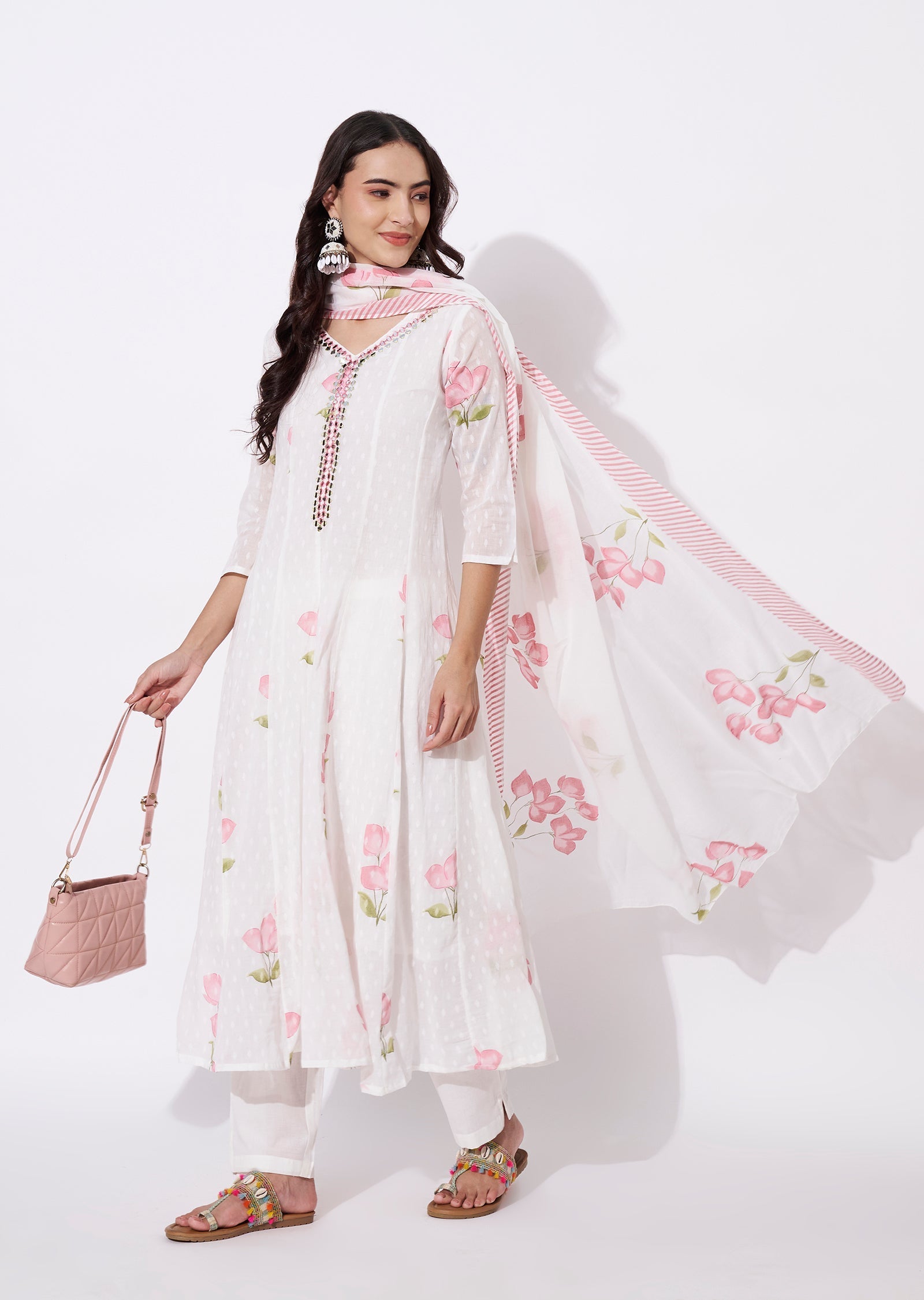 Coral Cotton Anarkali Suit