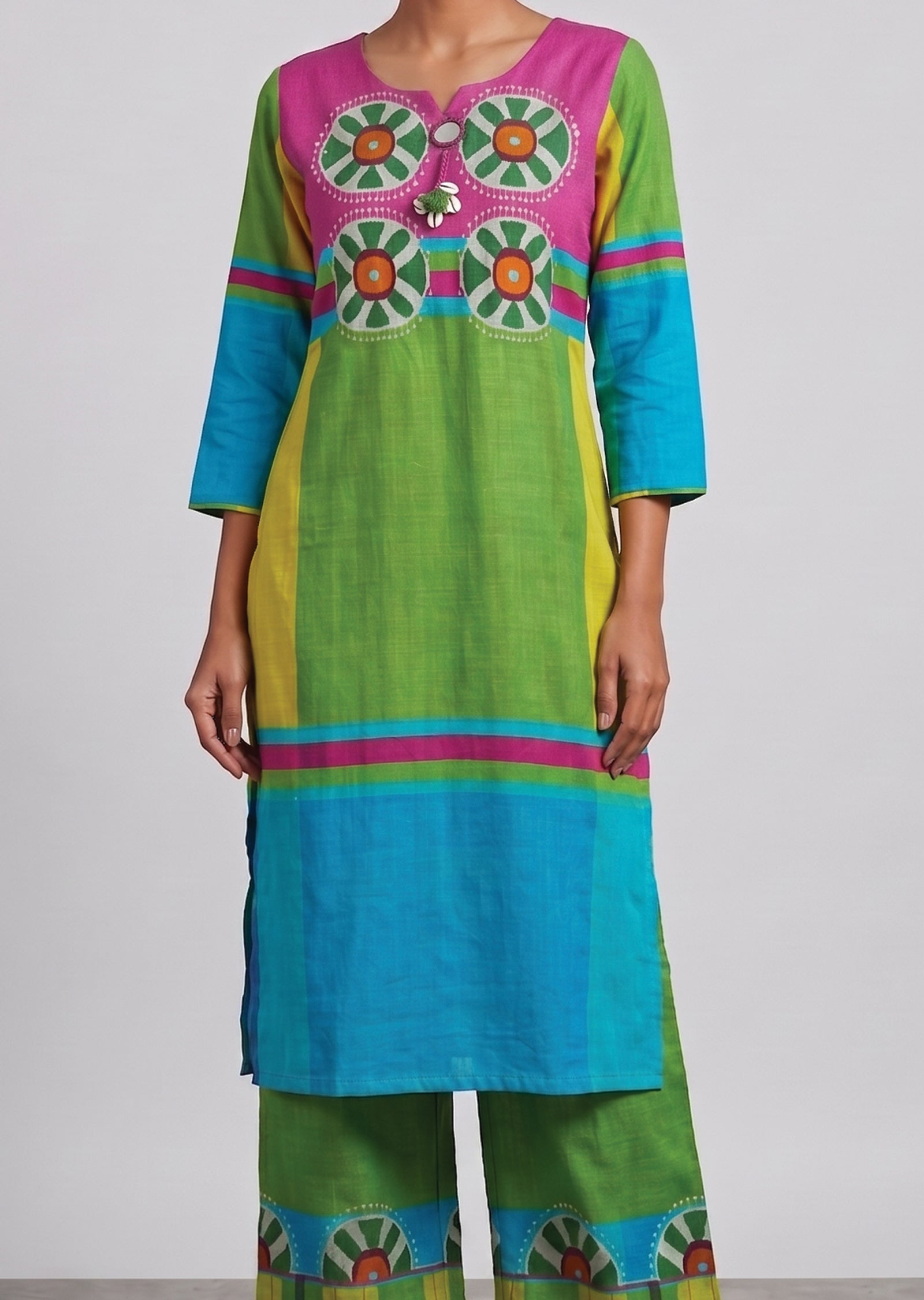 Multi Color Printed Cotton Kurti Set