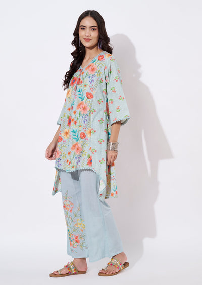 Light Grey Cotton Tail cut kurti set