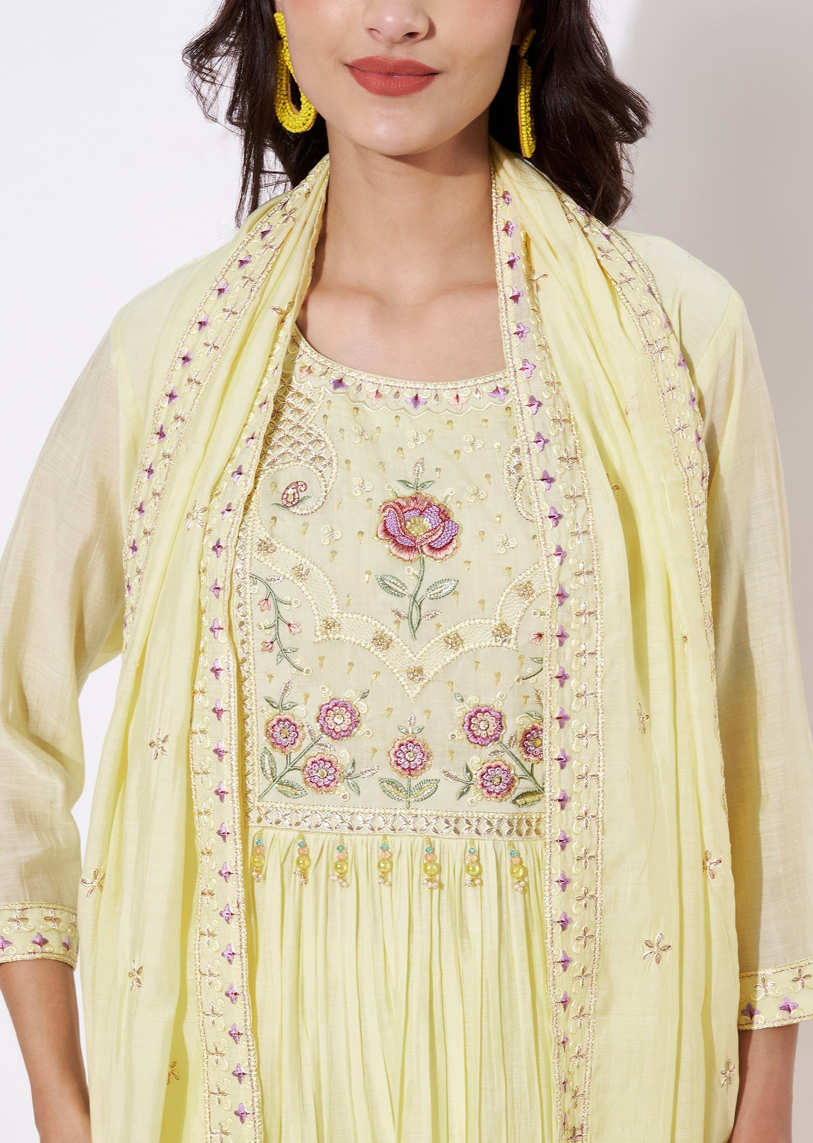 Yellow Mul Chanderi Anarkali Suit