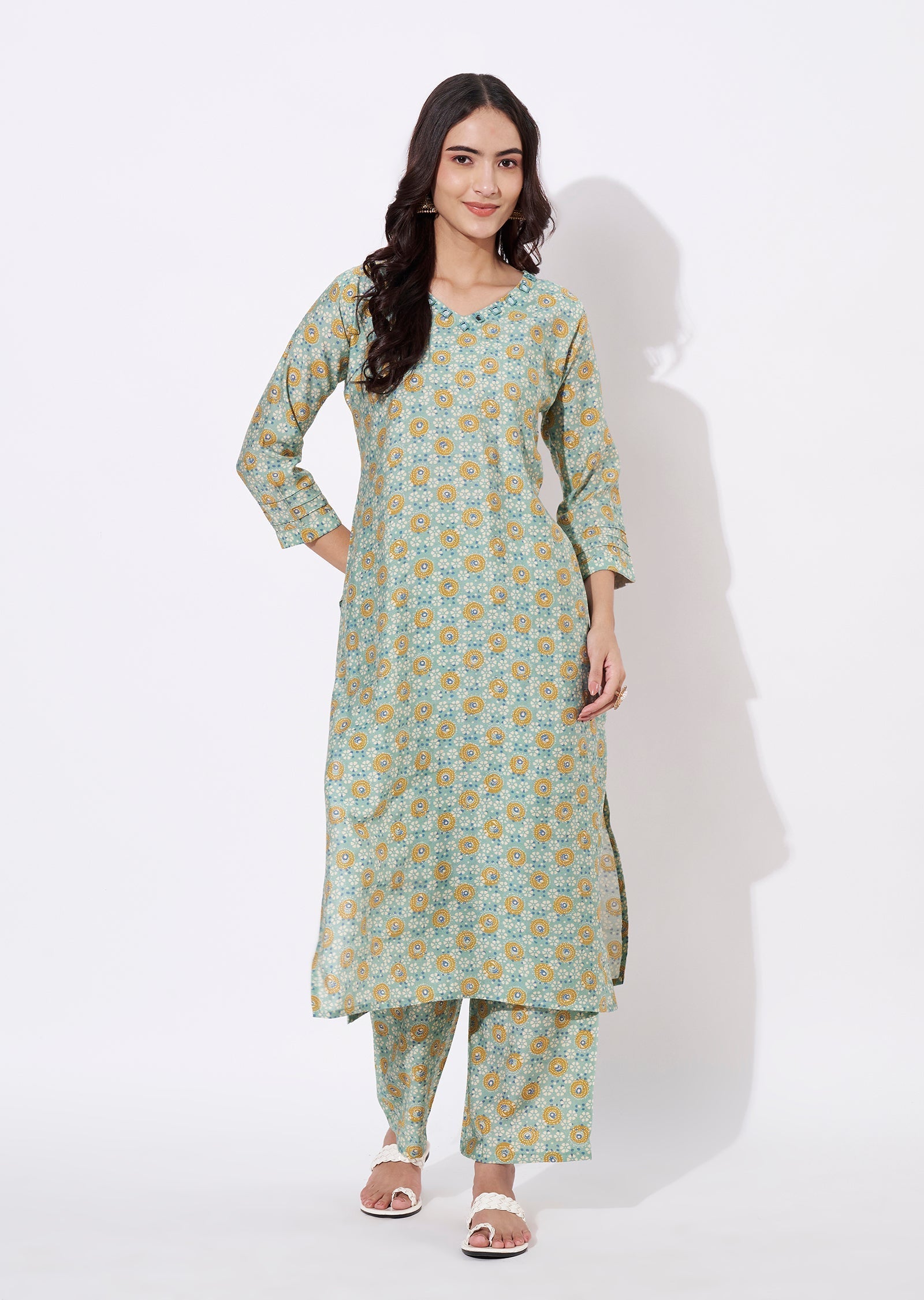 Dusty Green Linen Silk Kurti Set