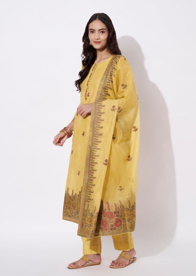 Mustard Chanderi Straight cut suit