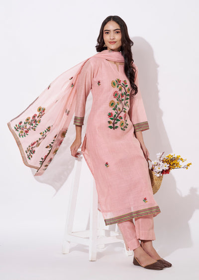 Dusty Pink Chanderi Straight cut suit