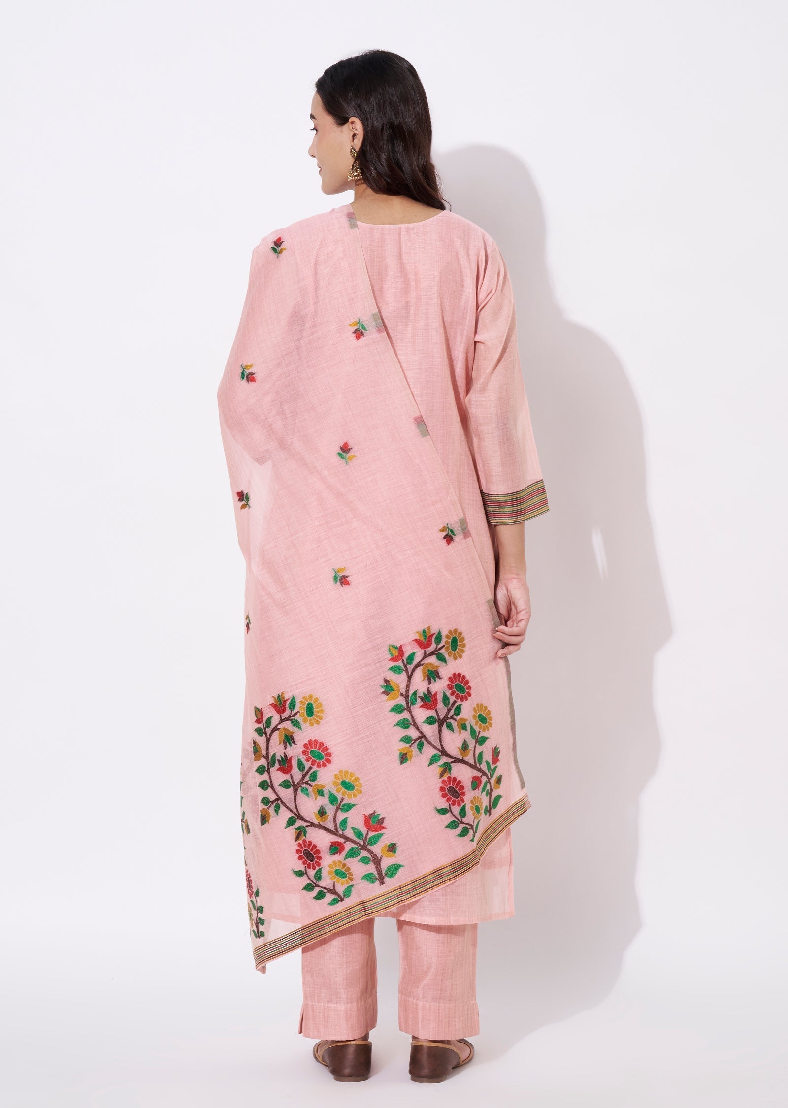 Dusty Pink Chanderi Straight cut suit