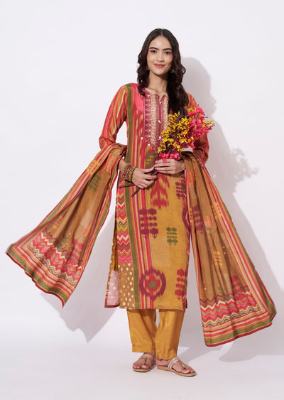 Mustard Dola Silk Straight cut suit