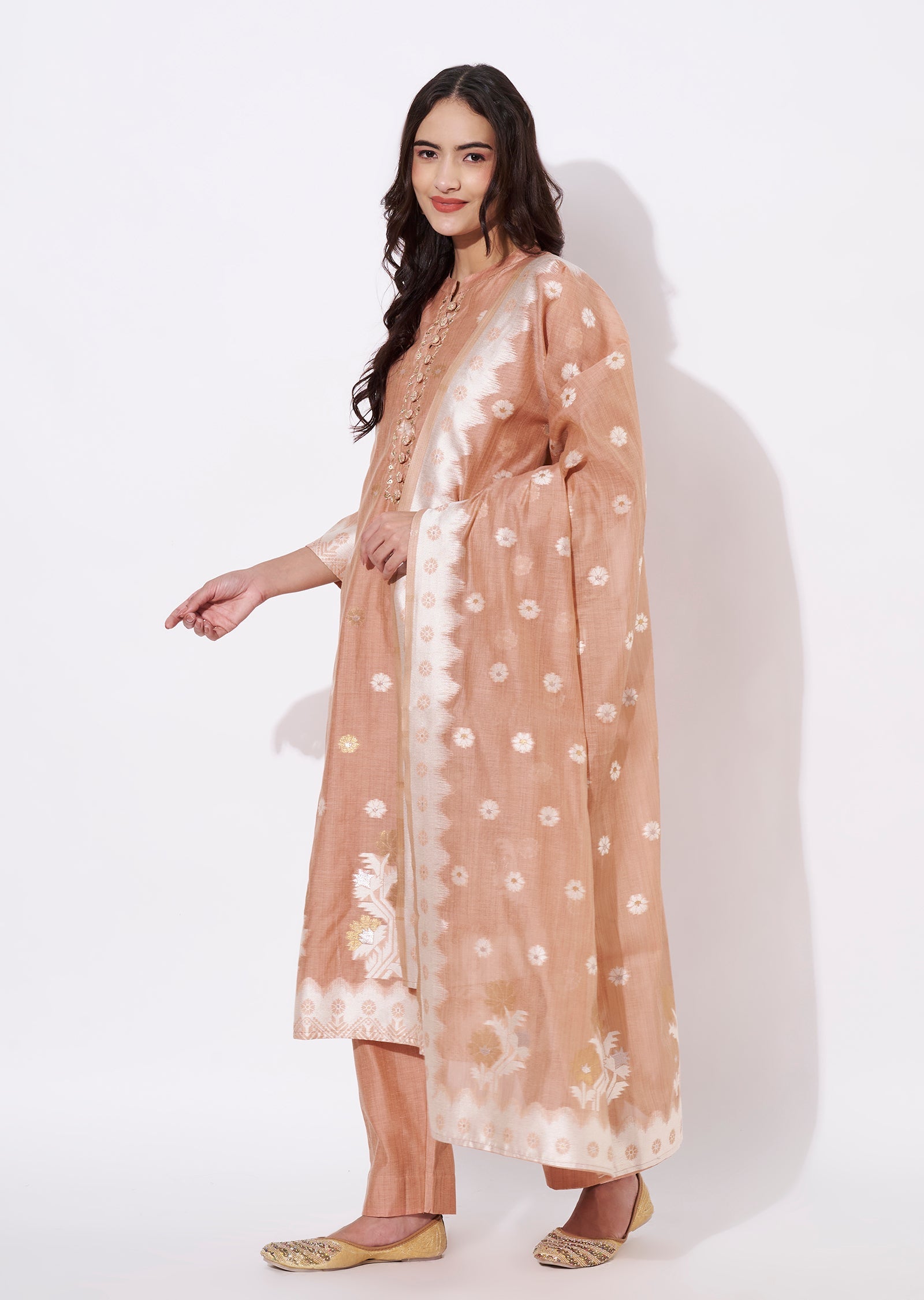 Dusty Peach Chanderi Straight cut suit