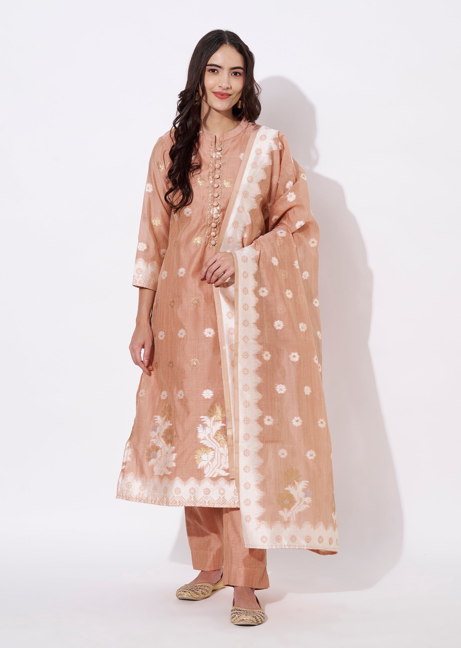 Dusty Peach Chanderi Straight cut suit