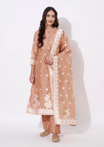 Dusty Peach Chanderi Straight cut suit