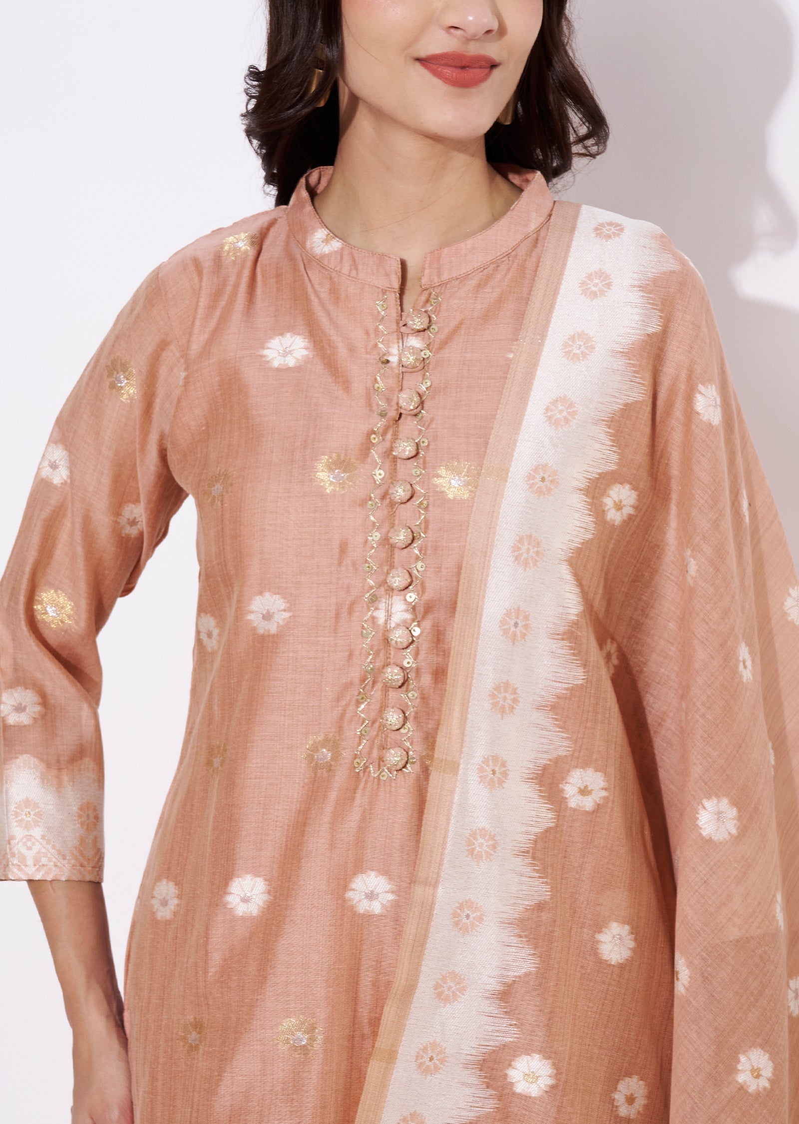 Dusty Peach Chanderi Straight cut suit
