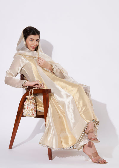 Cream Tissue Anarkali Suit